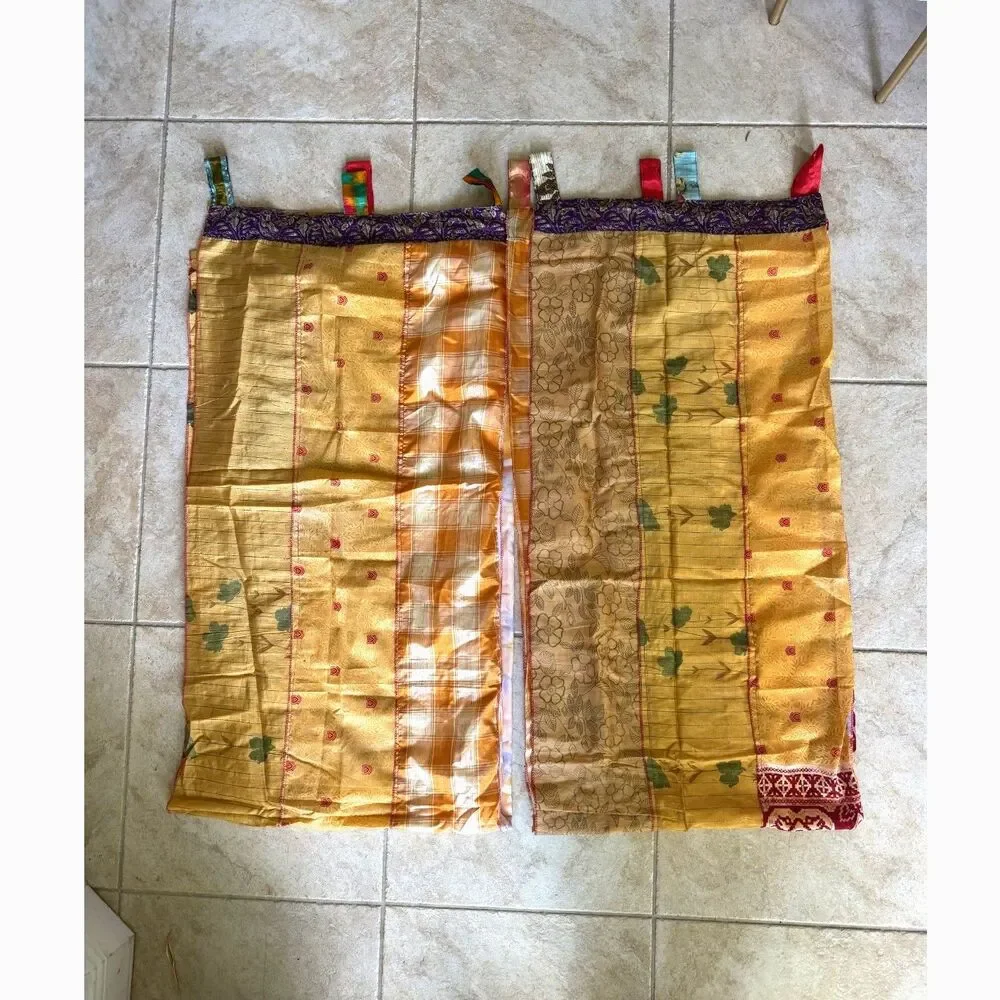 Pair of Upcycled Silk Sari Sheer Curtains